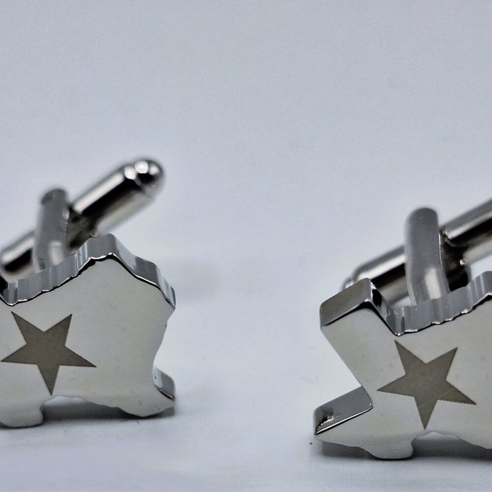 Cufflinks Texas State Shape Silver with Star Cuff Links Solid Heavy Father's Day - Picture 5 of 7